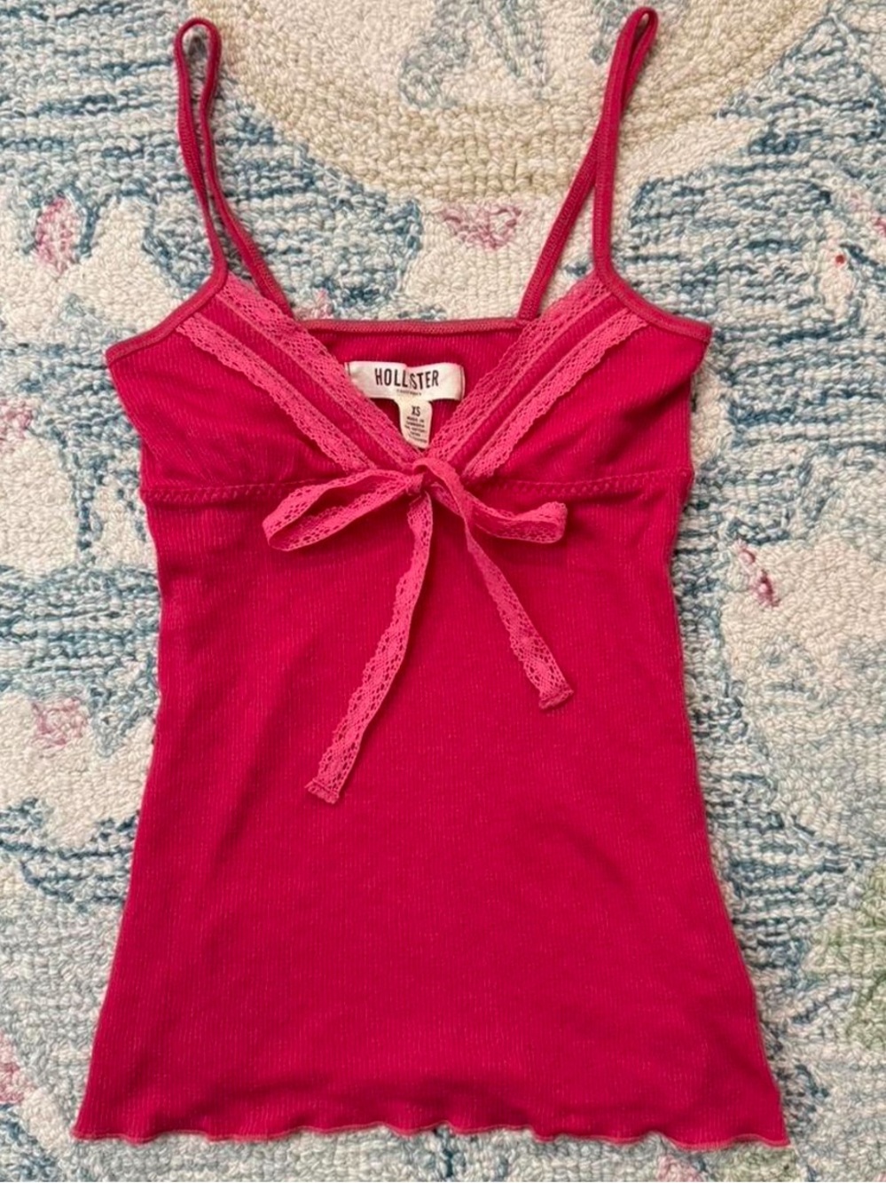 Vintage Y2K Hollister Pink Lace Tank Bow Detail Dead Stock Size: X-Small